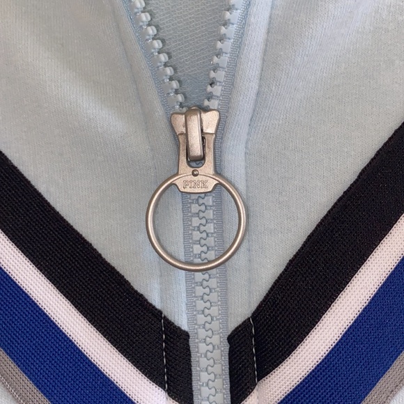 NEW PINK Oversize Light Blue Stripe Zip Up Sweater - Picture 2 of 4